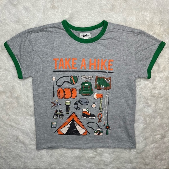 Hatley T-Shirt Take A Hike Grey & Green Size 7 - Picture 1 of 16
